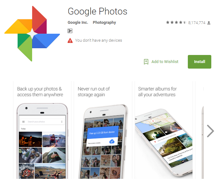 Google photos app to backup photos and videos