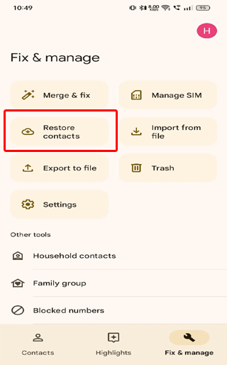 Nokia contacts recovery