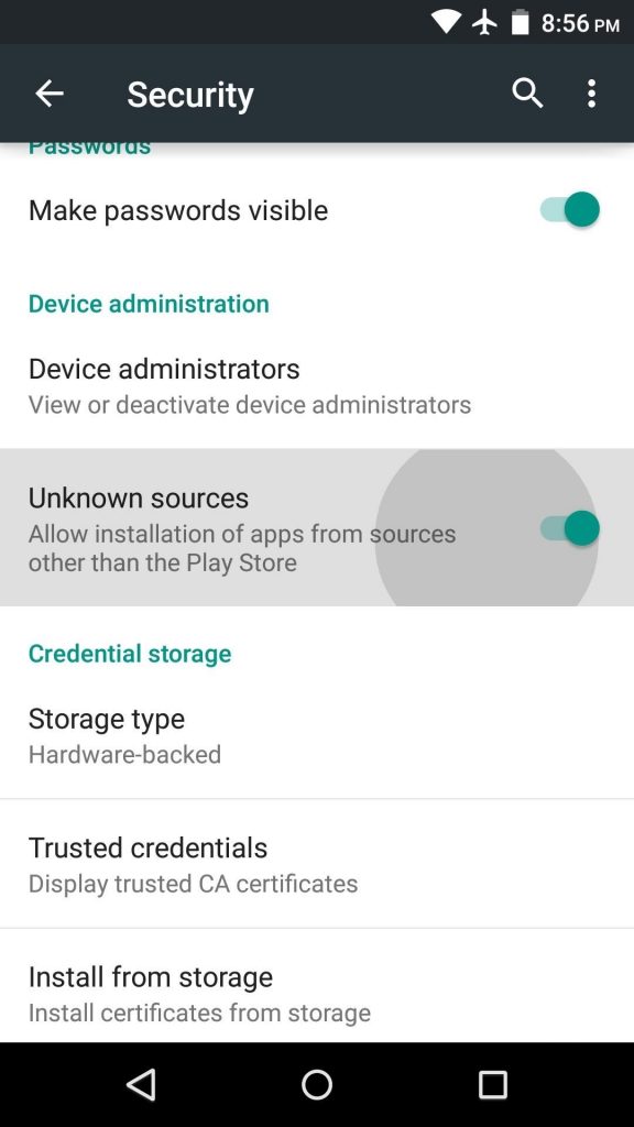 Allow App Installation from unknown sources