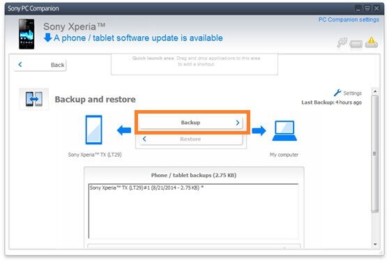 Xperia Backup & Restore Application