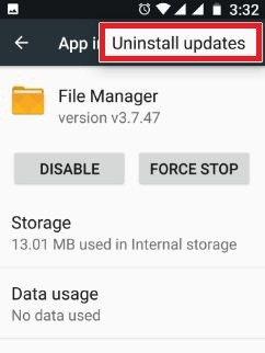 File Manager has stopped error on Android
