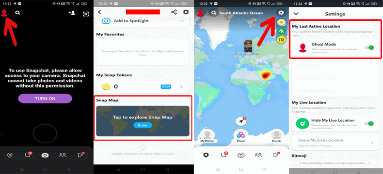 enable ghost mode on Snapchat