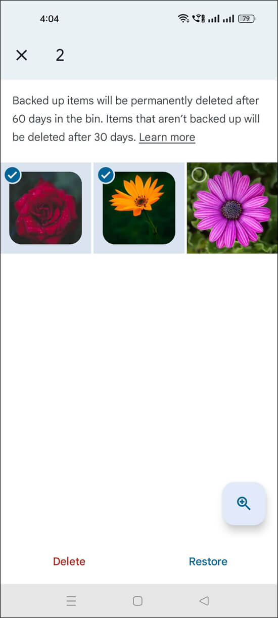 Restore photos from Trash Folder on Android Phone