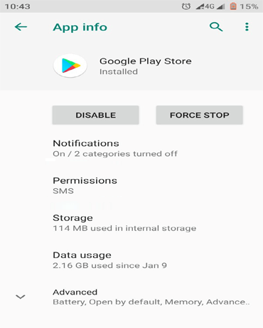 error checking for updates on Google Play Store