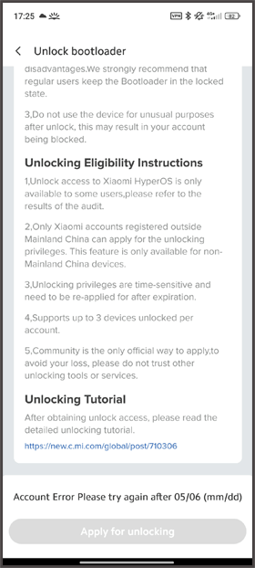 Xiaomi Account Error Please Try Again After
